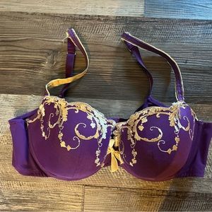 Cacique Purple and Gold Embroidered Bra
